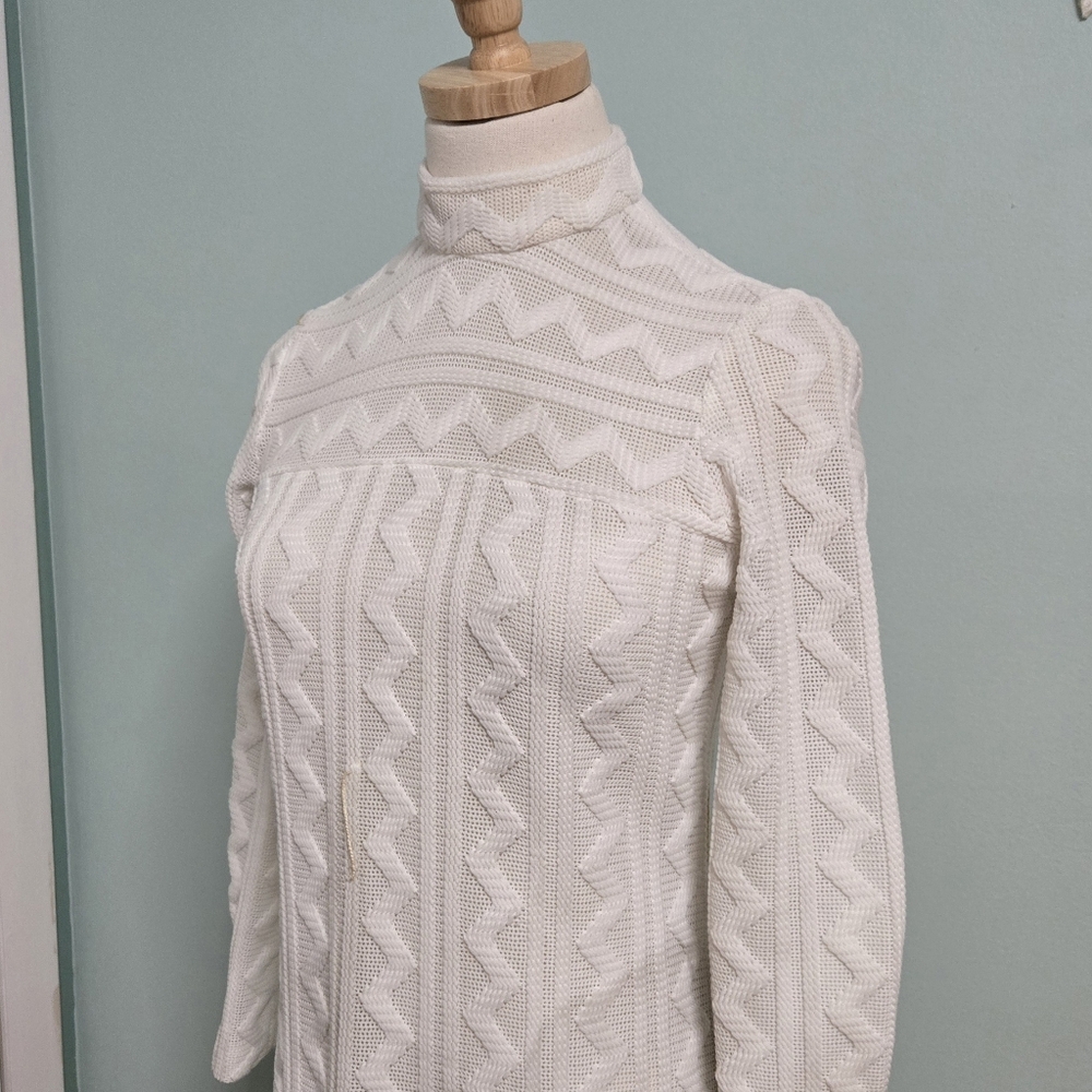 Vintage 70s Knit Mockneck Full Length Maxi Sweater Dress With Gold Belt - Picture 6 of 11